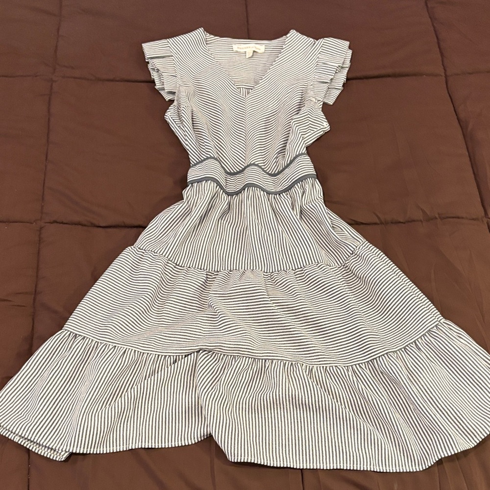 Monteau Black and White Striped Midi Dress